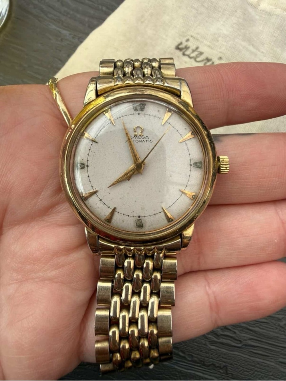 Omega Gold-Tone Bracelet Automatic Watch with Cream Dial